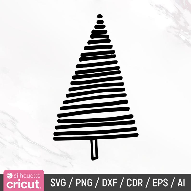 K&ouml;nnte beinhalten: Schwarz-wei&szlig;-Linienkunst-Illustration eines stilisierten Weihnachtsbaums.