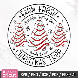 Pasteles de árbol de Navidad frescos de granja Svg, Pastel de Navidad Svg, Divertido Svg de Navidad, Pastel de árbol de Navidad, Diseño de sublimación, Descarga instantánea