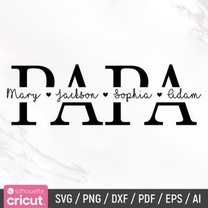 Peut inclure: Conception graphique en noir et blanc avec le mot "DADA" en grandes lettres. Sous le mot se trouve le texte "Mary Jackson Sophia Adam" avec des cœurs entre chaque nom.