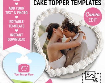 Burn Away Cake Topper Template, Custom Heart Сake Topper, Editable Cake Image, Anniversary Cake Topper, Custom Image and Text, Canva Edit