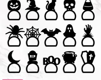 Rond de serviette Halloween (SVG), porte-serviettes, motifs Halloween (SVG), décoration d'assiette Halloween, décoration Halloween, fichiers de découpe laser, téléchargement instantané