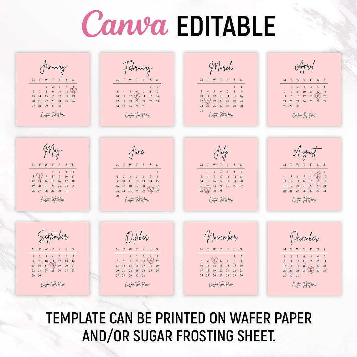 Generic Calendar Topper Burn Away Cake Topper Calendar Template, Custom Square Сake Topper ...