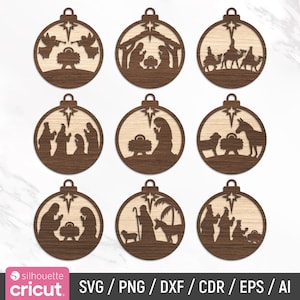 Ozdoba sceny Narodzenia Svg, Ozdoba świąteczna Svg, Narodziny Chrystusa Svg, Ozdoba chrześcijańska Svg, Ozdoba Jezusa Svg, Plik do cięcia laserowego, Glowforge