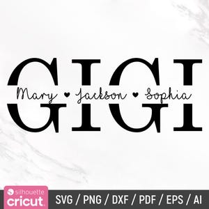Gigi Svg, Día de la Madre Svg, Marco con nombre dividido Gigi Svg, Signo Gigi Svg, Contorno Gigi, Mimi Svg, Cricut, Silueta, Png, Descarga instantánea