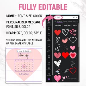 2026 Burn Away Cake Topper Calendar Template, Custom Heart Сake Topper, Calendar Printable, Birthday Cake Topper, Printable, Canva Editable image 6
