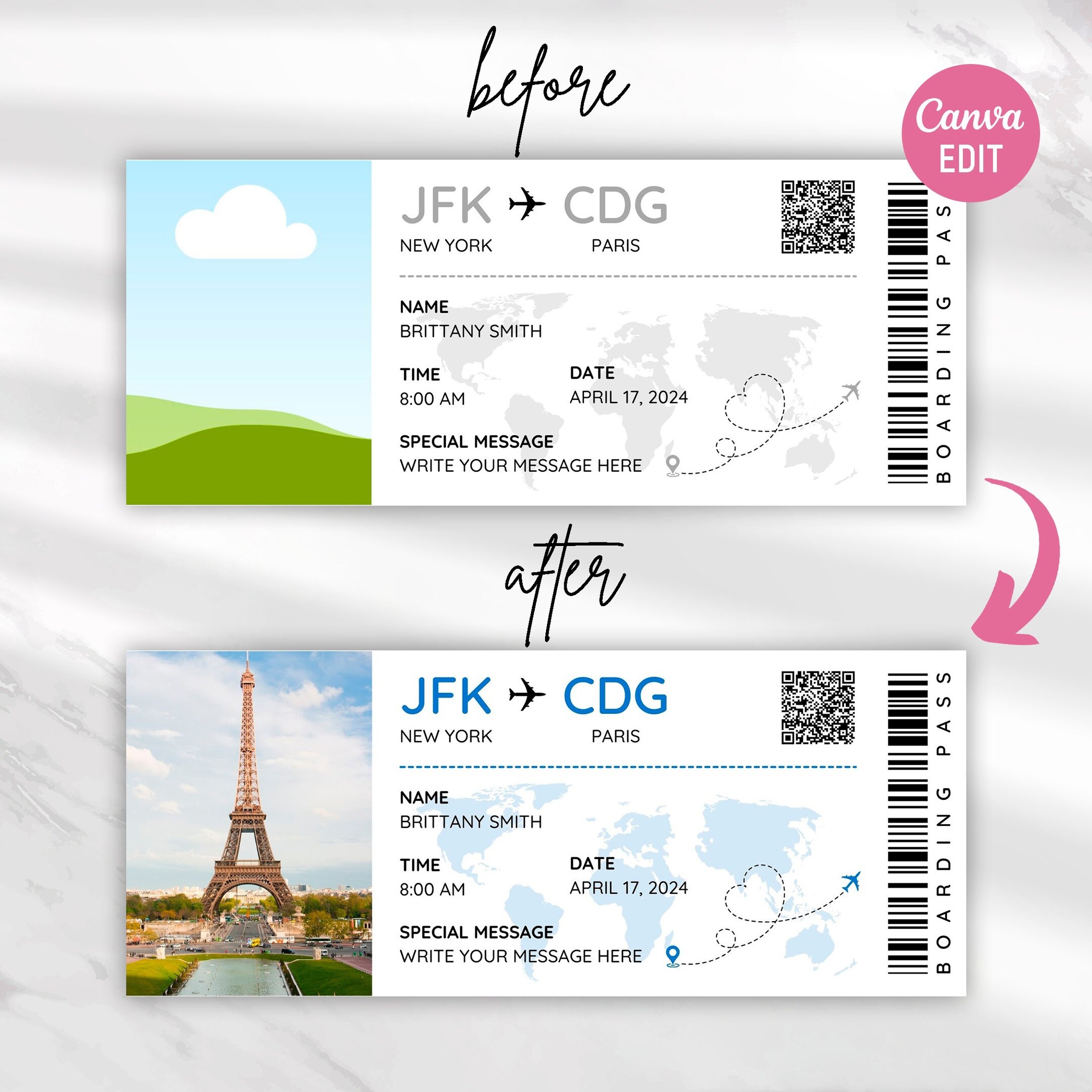 Editable Boarding Pass Template, Printable Airline Ticket, Boarding ...