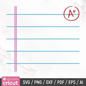Carta a righe Svg, Carta per quaderni, Nome insegnante personalizzato, Carta per insegnanti di linea, Scuola Svg, Regalo insegnante Svg, Silhouette, Cricut, Png, Dxf