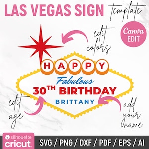 Signo de cumpleaños editable de Canva Las Vegas, Signo de Las Vegas Svg, Signo de cumpleaños de Las Begas, Las Vegas Svg, Editable, Cricut, DIY, Canva Editable