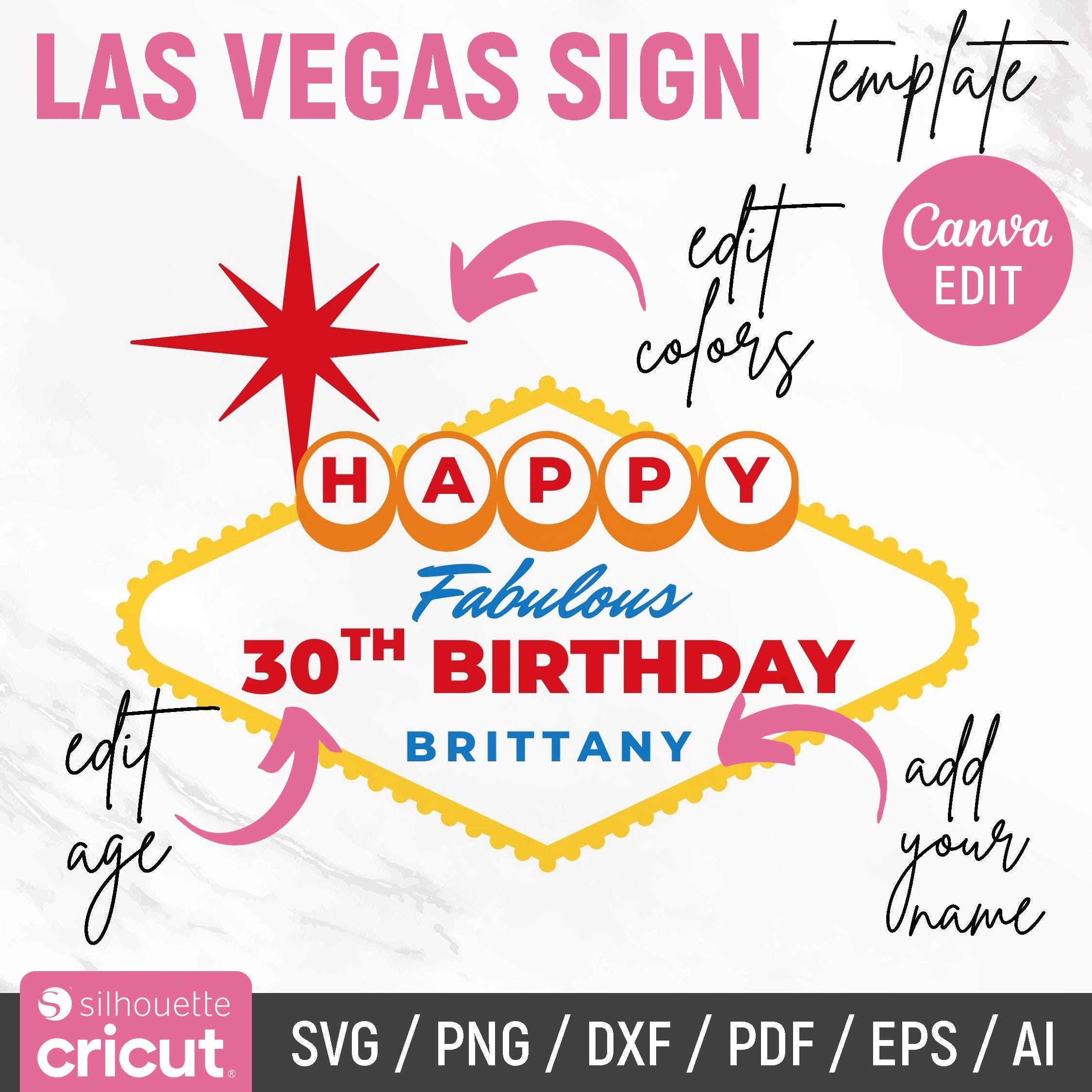 Editable Canva Las Vegas Birthday Sign, Las Vegas Sign Svg, Las Begas Birthday Sign, Las Vegas Svg, Editable, Cricut, DIY, Canva Editable