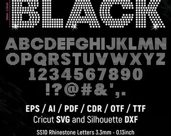 Bold Rhinestone Font, SS10, Rhinestone Alphabet, Rhinestone Letters and Numbers, Bold Font, Cricut, Silhouette, Svg, Dxf, Instant Download