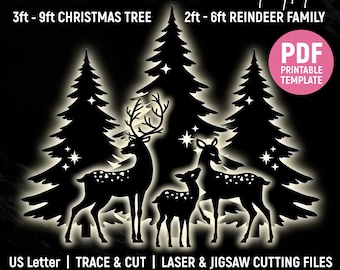 Christmas Tree and Reindeer Template, Christmas Scene Lawn Decor, Outdoor Silhouette Template, Trace & Cut, Stencils, PDF, Instant Download
