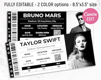 Editable Concert Ticket Template, DIY Concert Ticket, Custom Concert Ticket, Gift Concert Ticket, Surprise Concert Ticket, Canva Editable