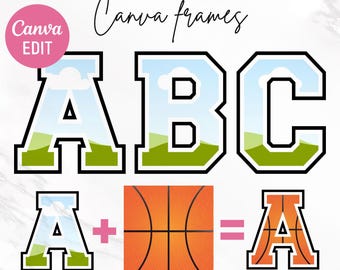 Editable Canva Frame Letters, Sport Font, Letters & Numbers, Drag and Drop, Fillable Alphabet Font, Canva Frame Template, Canva Editable