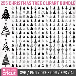 Bundle Svg de sapin de Noël, Svg Noël, Clipart arbre de Noël, décorations de Noël Svg, Silhouette d&#39;arbre de Noël, Png, téléchargement immédiat