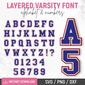 Layered Varsity Font Svg, Layered Sports Svg Alphabet, Varsity Letters Svg, Varsity Svg Alphabet, Varsity Numbers Svg, Faça Você Mesmo, Download Instantâneo