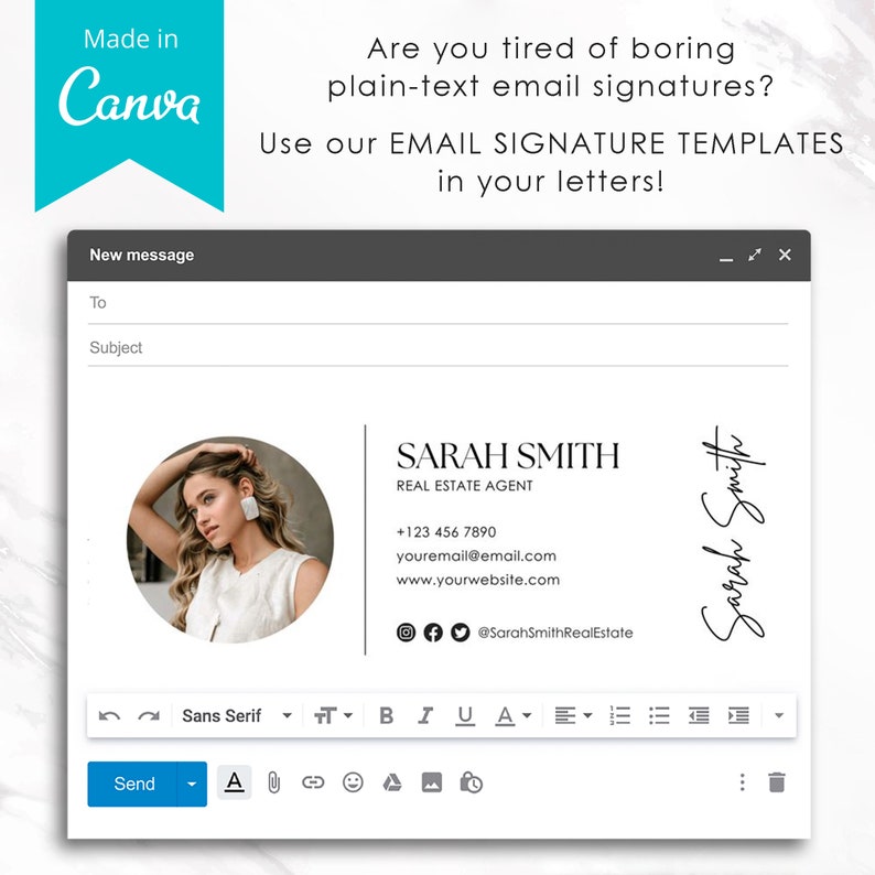 Email Signature Template, Realtor, Clickable, Gmail, Modern, Professional, Real Estate, Two Photo or Logo, Email Footer, Canva Editable image 3