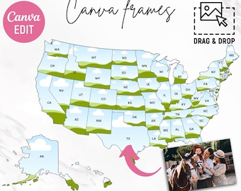 50 USA States Custom Canva Frames, USA States Canva Frames, Individual State Design, Canva Frames of American States, DIY, Canva Editable