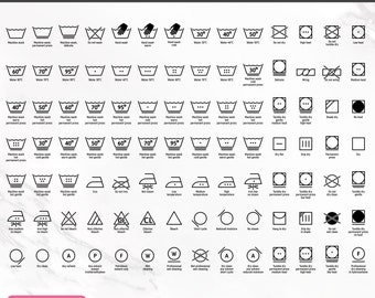 Wäsche Symbole SVG-Bundle, Wäsche Schmuck, Wäsche Zeichen, Wäsche Anleitung, Wäsche Symbol, Pflege Symbol, Png, Dxf, Sofort Download