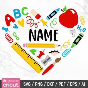 Benutzerdefinierte Lehrer Herz SVG, Lehrer SVG, zurück in der Schule, Lehrer Geschenk, Lehrer Shirt svg, Schulbedarf svg, Sublimationsdesign, Png, Cricut