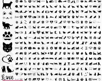 Bundle Svg chat, Svg patte de chat, chat Clipart, Svg patte, patte coeur Svg, chat monogramme nom Split, Silhouette de chat, vecteur de chat, png, téléchargement immédiat