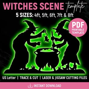 Witches Scene Template, Halloween Scene Lawn Decor, Outdoor Silhouette Template, DIY, Print, Trace & Cut, Stencils, PDF, Instant Download