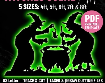 Witches Scene Template, Halloween Scene Lawn Decor, Outdoor Silhouette Template, DIY, Print, Trace & Cut, Stencils, PDF, Instant Download