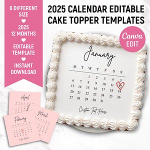 Burn Away Cake Topper Calendar Template, Custom Square Сake Topper, 2025 Calendar Printable, Birthday Cake Topper, Canva Editable