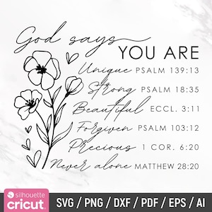 Deus diz que você é Svg, Svg inspirador, Svg cristão, Afirmações Svg, Versículo da Bíblia Svg, Arquivos de corte, Design de sublimação, Download instantâneo
