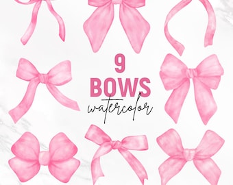 Ribbon Bow Png Bundle, Pastel Pink Watercolor Bows, Bow Png, Hair Bow Png, Bow Tie Svg, Bow Clipart, Watercolor Bows Png, Pink Coquette Png