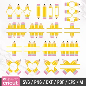 Pencil Svg BUNDLE, Pencil Svg, School Svg, Pencil Name Svg, Monograma de lápis de professor escolar, Arquivos cortados, Cricut, Silhueta, Download instantâneo