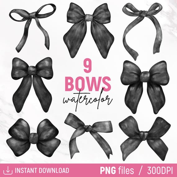 Ribbon Bow Png Bundle, Bow Png, Hair Bow Png, Bow Tie Svg, Bow Clipart, Black Bows Png, Black Coquette Png, Trendy Png, Goth Girl Era Png