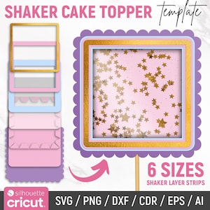Shaker Cake Topper Svg, bandes de couche Shaker, Svg de gâteau d'anniversaire, Svg Shaker carré festonné, Svg en couches, Shaker 3D, téléchargement immédiat