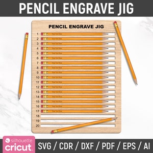 Pencil Jig Svg, Pencil Jig Engrave Template, Laser Ready Pencil Jig Template, Pencil Jig Dxf, Jig Laser Machine, Pencil Engraving, Glowforge