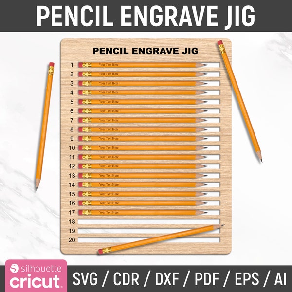 Pencil Jig Svg, Pencil Jig Engrave Template, Laser Ready Pencil Jig Template, Pencil Jig Dxf, Jig Laser Machine, Pencil Engraving, Cricut