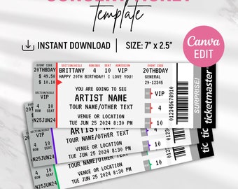 Editable Concert Ticket Template, DIY Concert Ticket, Custom Concert Ticket, Gift Concert Ticket, Surprise Concert Ticket, Canva Editable