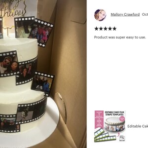 Editable Cake Film Strips Template, Film Reel Edible Cake Wrap, Custom Photo Border Cake Strips, Birthday Cake Topper, Canva Editable image 9