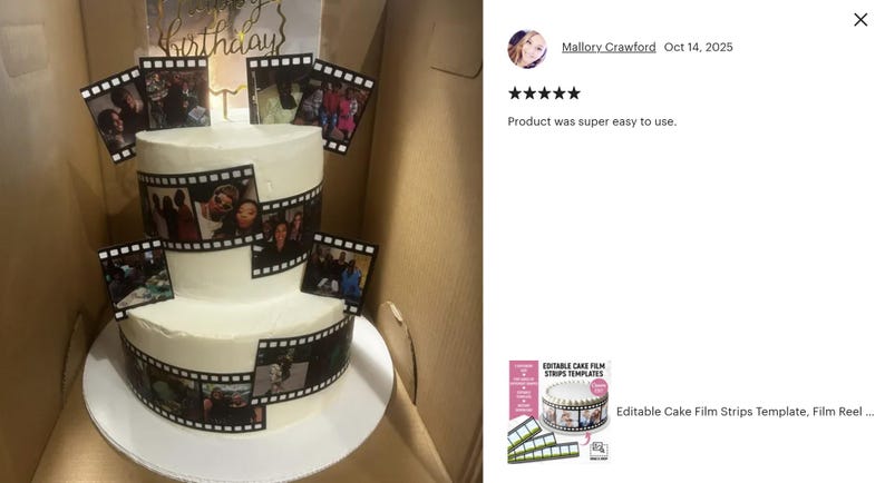 Editable Cake Film Strips Template, Film Reel Edible Cake Wrap, Custom Photo Border Cake Strips, Birthday Cake Topper, Canva Editable image 9
