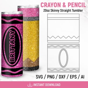 Modelo de copo de caneta colorida de lápis e cera Svg, design de embalagem de copo, embalagem de copo fino de 20 onças, copo estourado Svg, copo de professor, sublimação