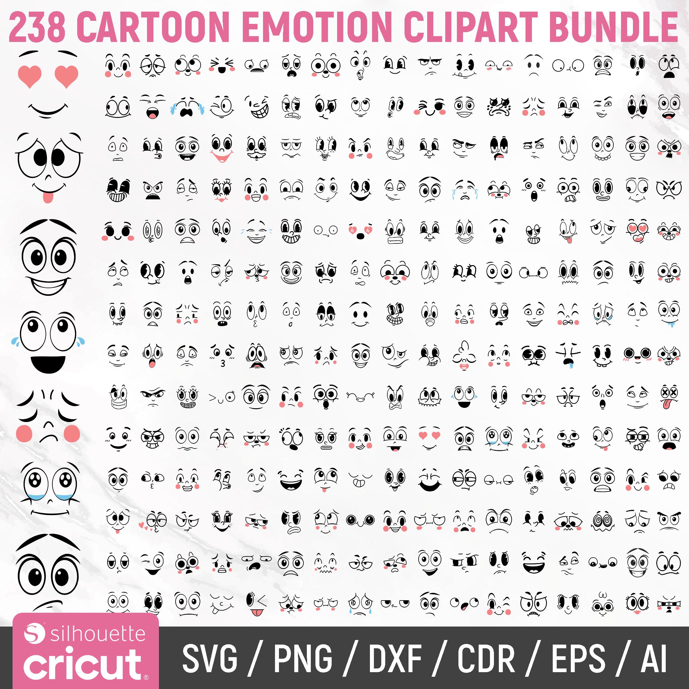 Cartoon Emotion Faces Svg Bundle, Kawaii Face Svg, Cute Funny Face Svg ...