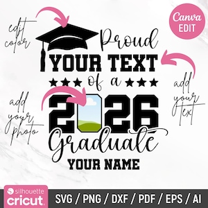 Proud Graduate 2026 Customize, Graduation Svg, Proud Senior Svg, Senior Family Svg, Graduate Svg, 2026 Graduation Photo, DIY, Canva Editable image 1