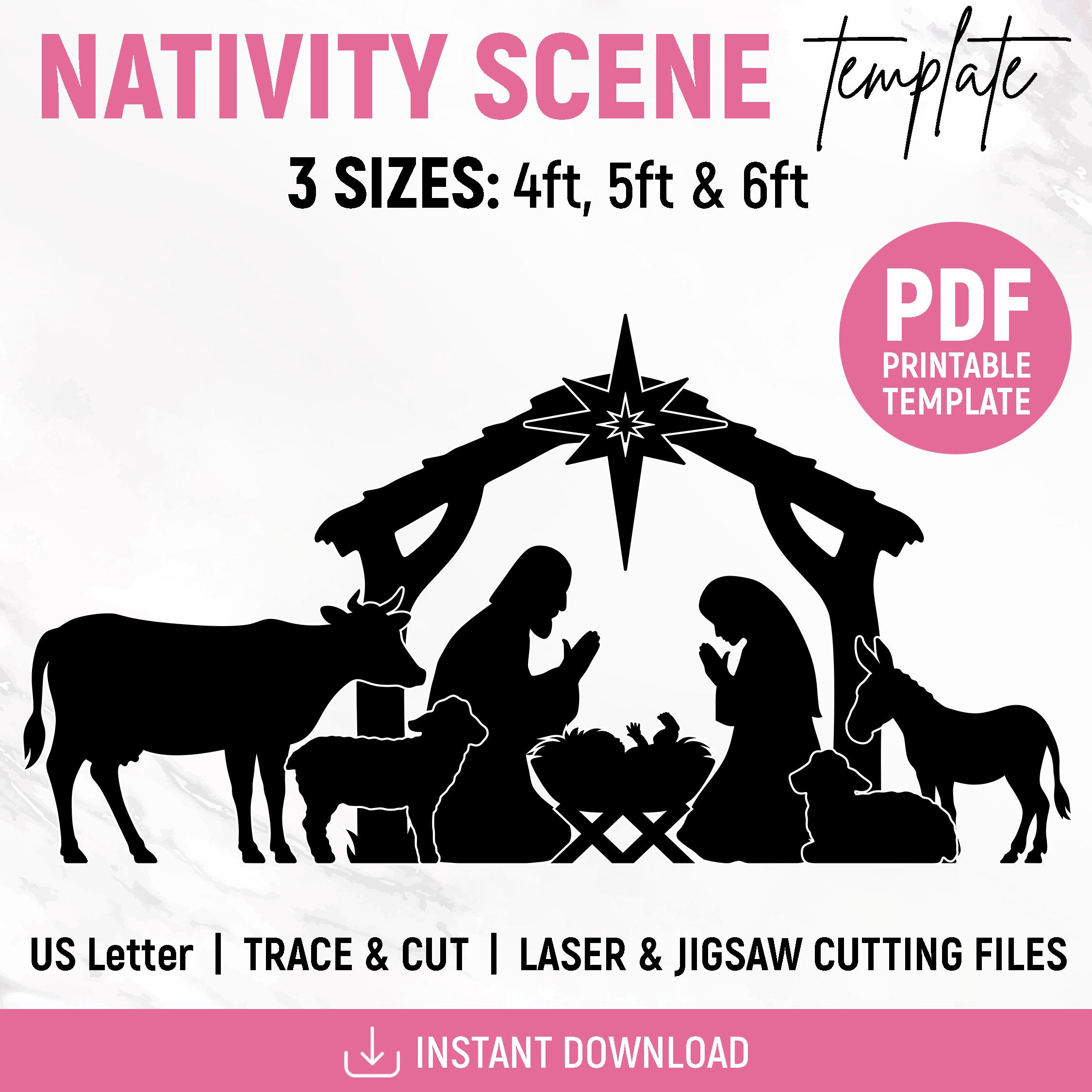 Nativity Scene and Christmas Tree Template, Christmas Scene Lawn Decor ...