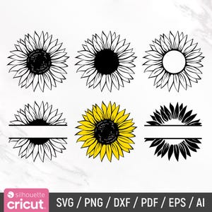 Sunflower Svg Bundle, Sunflower Svg, Floral Svg, Sunflower Vector, Split Monogram Svg, Sunflower Clipart, Flower Svg, DIY, Instant Download