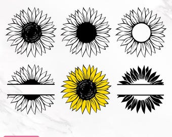 Sunflower Svg Bundle, Sunflower Svg, Floral Svg, Sunflower Vector, Split Monogram Svg, Sunflower Clipart, Flower Svg, DIY, Instant Download