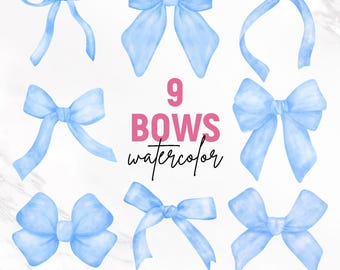 Ribbon Bow Png Bundle, Pastel Blue Watercolor Bows, Bow Png, Hair Bow Png, Bow Tie Svg, Bow Clipart, Watercolor Bows Png, Blue Coquette Png