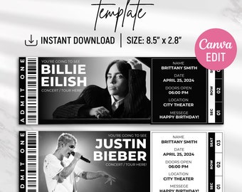 Editable Concert Ticket Template, Custom Concert Ticket Gift, DIY Event Ticket, Surprise Printable Concert Tickets Gift Idea, Canva Editable