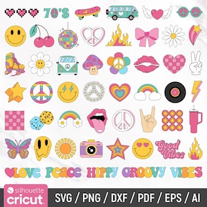 Cara feliz SVG, SVG retro, SVG con estilo, SVG de margarita, SVG moderno, SVG hippie boho, Camisa retro, Cricut, Silueta, PNG, Descarga digital