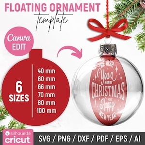 Ornamento flutuante Svg, modelo de ornamento transparente Svg, ornamento de plástico Svg, ornamento redondo transparente Svg, modelo em branco Svg, Canva editável