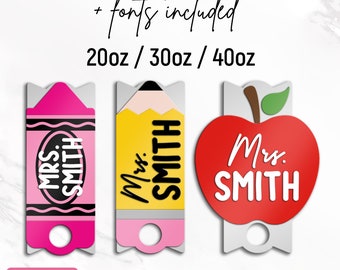 Teacher Tumbler Topper SVG, Pencil Name Plate, Stanley Topper Svg 40oz 30oz 20oz, Glowforge Cut File, Apple Tag Svg, Stanley Name Plate Svg