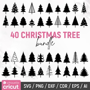 Bundle Svg de sapin de Noël, Svg Noël, Clipart arbre de Noël, décorations de Noël Svg, Silhouette d'arbre de Noël, Png, téléchargement immédiat