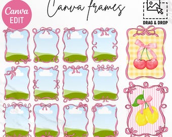 Modelo de moldura Canva com laço Coquette, Molduras Canva, Molduras Canva com borda de laço Coquette, Molduras Canva personalizadas, Modelo Canva, Faça Você Mesmo, Canva editável